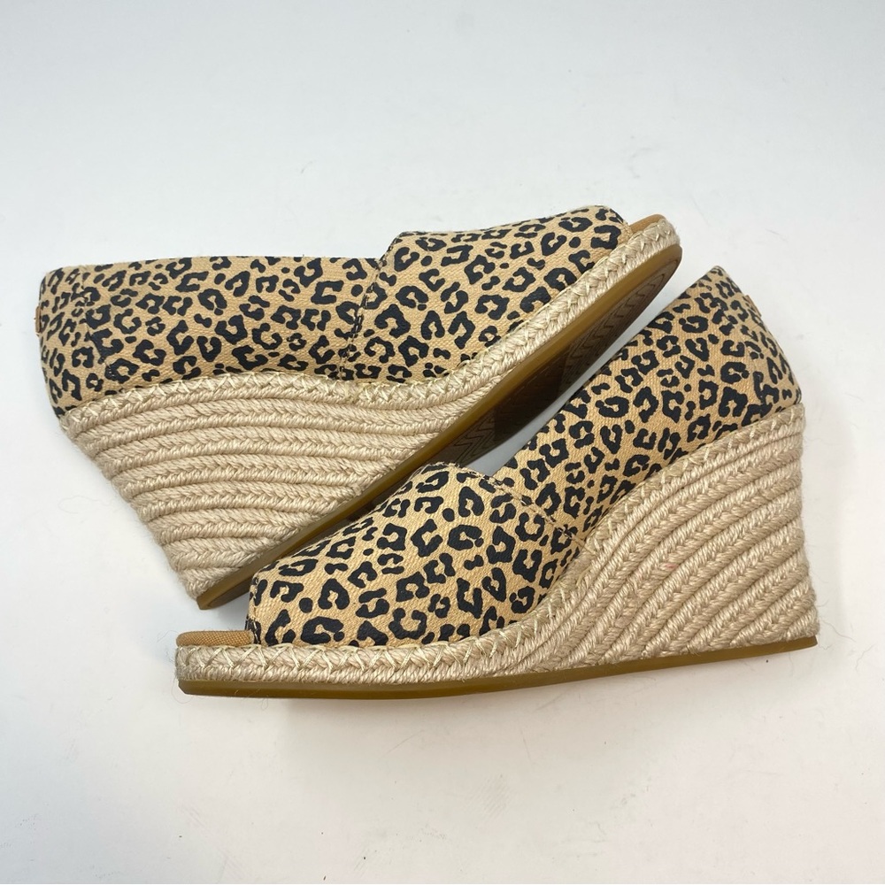 TOMS Michelle Leopard Print Peep Toe Wedge Espadrilles